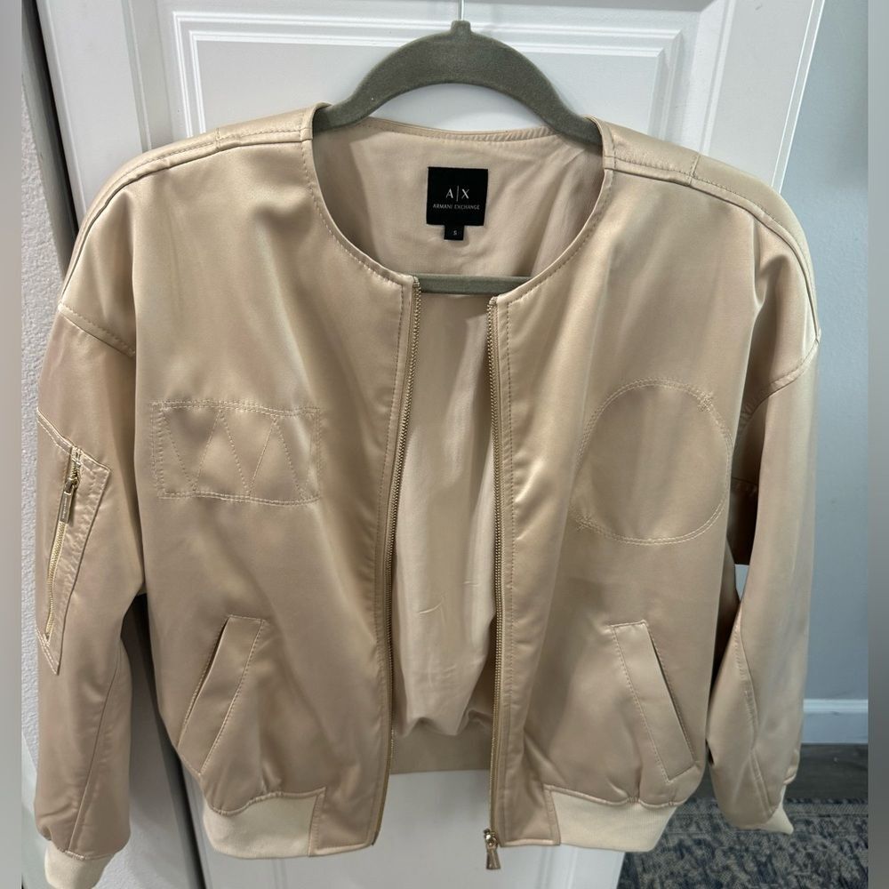 Armani Exchange Women Unisex Bomber Jacket Oversized Full Zip Gold Small